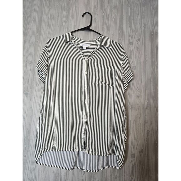 Market & Spruce Striped Button Down Top M Modal Fabric Minimalist Coastal Chic - Picture 3 of 7